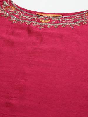 Indo Era Pink Embroidered Straight Kurta Palazzo With Dupatta Set 5