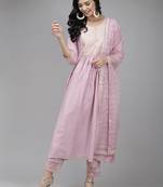 Indo Era Purple Solid A-Line Kurta Trouser With Dupatta Set