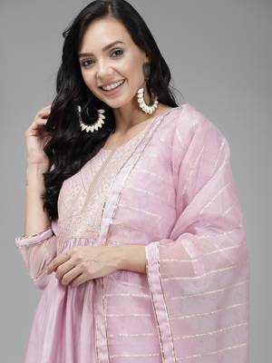 Indo Era Purple Solid A-Line Kurta Trouser With Dupatta Set 5