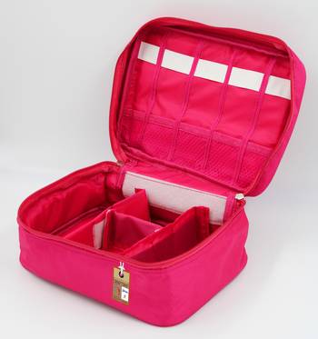 atorakushon   Fabric Cosmetic Bag Makeup Pouch Jewellery Vanity Box Travel Storage Organizer Grooming Kit for Women Pink 3