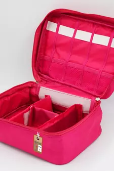 atorakushon   Fabric Cosmetic Bag Makeup Pouch Jewellery Vanity Box Travel Storage Organizer Grooming Kit for Women Pink