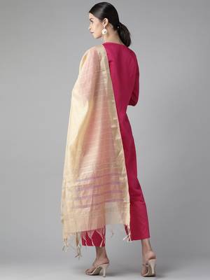 Indo Era Pink Embroidered Straight Kurta Trouser With Dupatta Set 2