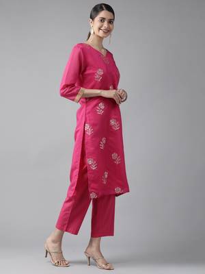 Indo Era Pink Embroidered Straight Kurta Trouser With Dupatta Set 3