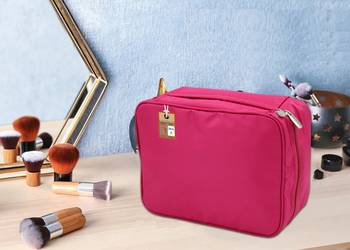 atorakushon   Fabric Cosmetic Bag Makeup Pouch Jewellery Vanity Box Travel Storage Organizer Grooming Kit for Women Pink 5