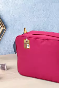 atorakushon   Fabric Cosmetic Bag Makeup Pouch Jewellery Vanity Box Travel Storage Organizer Grooming Kit for Women Pink