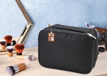 atorakushon® Fabric Cosmetic Bag Makeup Pouch Jewellery Vanity Box Travel Storage Organizer Grooming Kit for Women Black 4