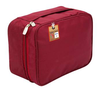atorakushon   Fabric Cosmetic Bag Makeup Pouch Jewellery  Box Travel Storage Organizer Grooming Kit for Women Maroon 1