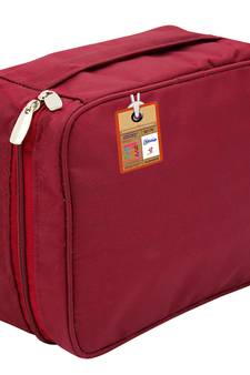 atorakushon   Fabric Cosmetic Bag Makeup Pouch Jewellery  Box Travel Storage Organizer Grooming Kit for Women Maroon