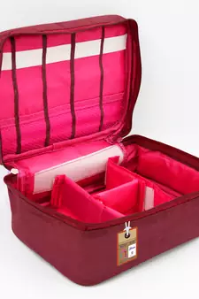 atorakushon   Fabric Cosmetic Bag Makeup Pouch Jewellery  Box Travel Storage Organizer Grooming Kit for Women Maroon