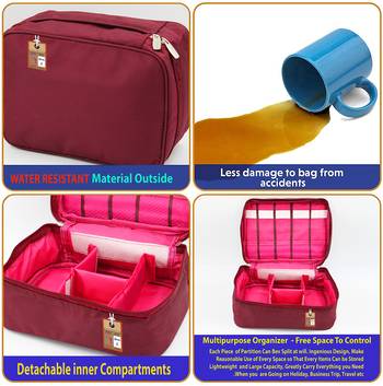 atorakushon   Fabric Cosmetic Bag Makeup Pouch Jewellery  Box Travel Storage Organizer Grooming Kit for Women Maroon 3
