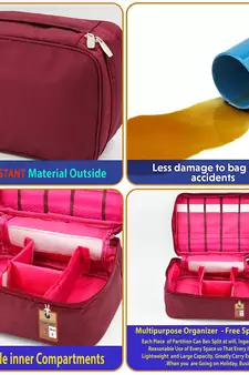 atorakushon   Fabric Cosmetic Bag Makeup Pouch Jewellery  Box Travel Storage Organizer Grooming Kit for Women Maroon