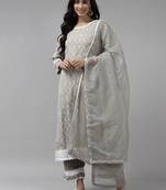 Indo Era Grey Foil Floral Printed Straight Kurta with Palazzo Set