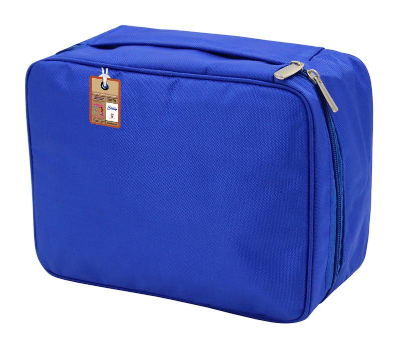 atorakushon   Fabric Cosmetic Bag Makeup Pouch Jewellery Vanity Box Travel Storage Organizer Grooming Kit for Women Blue