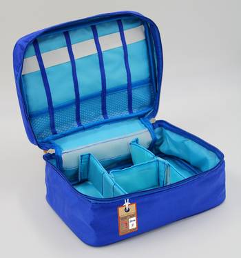 atorakushon   Fabric Cosmetic Bag Makeup Pouch Jewellery Vanity Box Travel Storage Organizer Grooming Kit for Women Blue 2