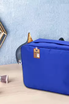 atorakushon   Fabric Cosmetic Bag Makeup Pouch Jewellery Vanity Box Travel Storage Organizer Grooming Kit for Women Blue