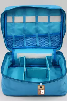 atorakushon   Fabric Cosmetic Bag Makeup Pouch Jewellery  Box Travel Storage Organizer Grooming Kit for Women Sky blue