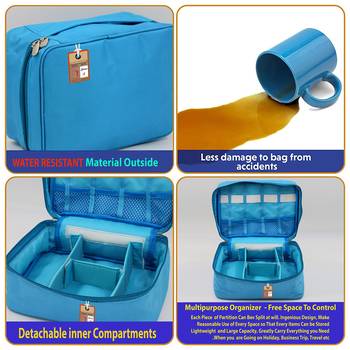 atorakushon   Fabric Cosmetic Bag Makeup Pouch Jewellery  Box Travel Storage Organizer Grooming Kit for Women Sky blue 5