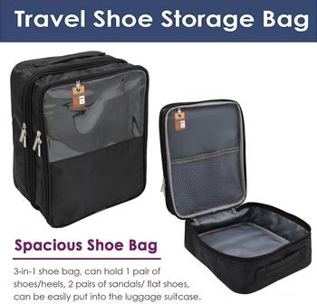 atorakushon   Fabric Travel Shoe Bags Shoe Cover for Travelling Storage Bag Footwear Wardrobe Organizer Pouch (Black) 3