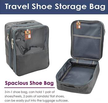atorakushon   Fabric Travel Shoe Bags Shoe Cover for Travelling Storage Bag Footwear Wardrobe Organizer Pouch (Grey) 3