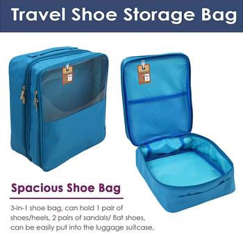 atorakushon   Fabric Travel Shoe Bags Shoe Cover for Travelling Storage Bag Footwear Wardrobe Organizer Pouch (Sky Blue) 3