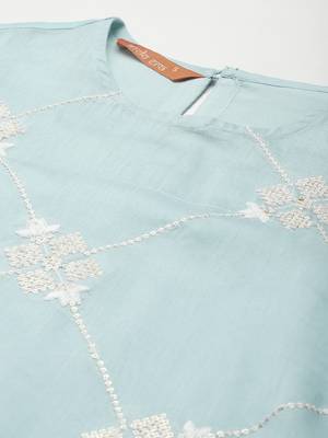 Indo Era Blue Embroidered Straight Kurta Trouser With Dupatta Set 5