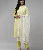Indo Era Olive Embroidered Straight Kurta Trouser With Dupatta Set