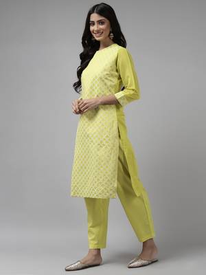 Indo Era Olive Embroidered Straight Kurta Trouser With Dupatta Set 3