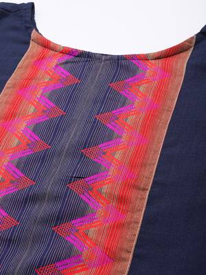 Indo Era Navy Blue Solid Straight Kurta Palazzo With Dupatta Set 5
