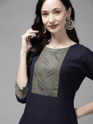Indo Era Navy Blue Solid Straight Kurta Palazzo with Dupatta Sets 5