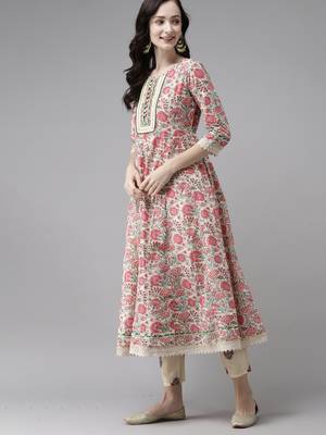 Indo Era Red Printed A-line Kurta Trouser With Dupatta Set 3