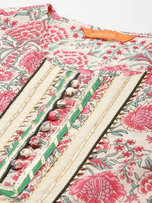 Indo Era Red Printed A-line Kurta Trouser With Dupatta Set 5