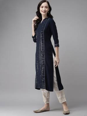Indo Era Navy Blue Embroidered Straight Kurta Trouser With Dupatta Set 3