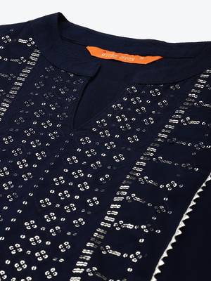 Indo Era Navy Blue Embroidered Straight Kurta Trouser With Dupatta Set 5