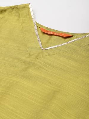Indo Era Olive Solid Straight Kurta Trouser With Dupatta Set 5