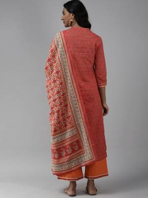 Indo Era Orange Printed Straight Kurta Palazzo With Dupattra Set 2