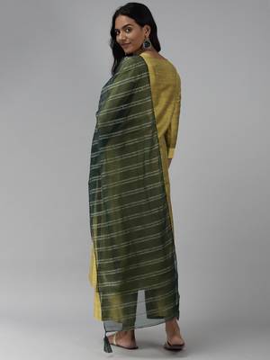 Indo Era Olive Embroidered Straight Kurta Palazzo With Dupatta Set 2