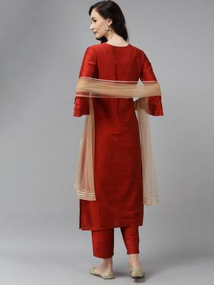 Indo Era Orange Embroidered Straight Kurta With Trouser Set 2