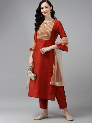 Indo Era Orange Embroidered Straight Kurta With Trouser Set 4