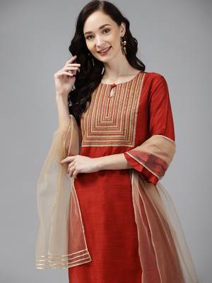 Indo Era Orange Embroidered Straight Kurta With Trouser Set 5