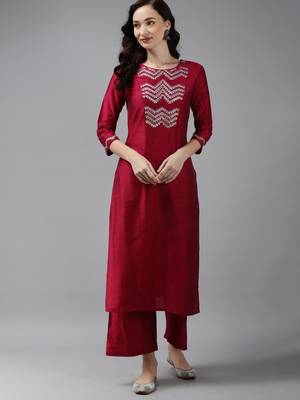 Indo Era Pink Embroidered Straight Kurta With Trouser Set 1
