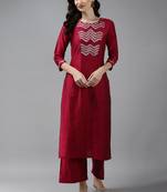 Indo Era Pink Embroidered Straight Kurta With Trouser Set