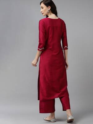 Indo Era Pink Embroidered Straight Kurta With Trouser Set 2