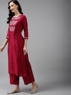 Indo Era Pink Embroidered Straight Kurta With Trouser Set 3