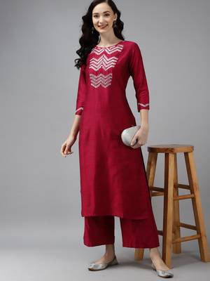 Indo Era Pink Embroidered Straight Kurta With Trouser Set 4