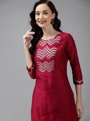 Indo Era Pink Embroidered Straight Kurta With Trouser Set 5
