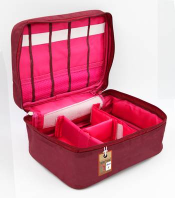 atorakushon   Fabric Cosmetic Bag Makeup Pouch Jewellery  Box Travel Storage Organizer Grooming Kit for Women Maroon 5