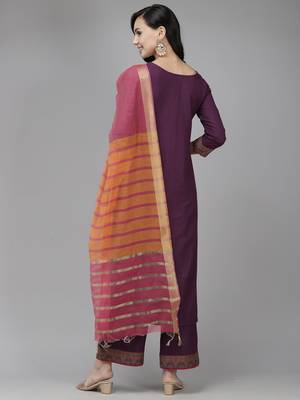 Indo Era Purple Solid Straight Kurta Palazzo With Dupatta Set 2