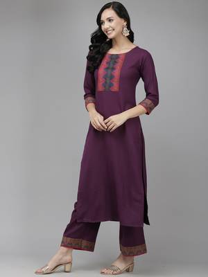 Indo Era Purple Solid Straight Kurta Palazzo With Dupatta Set 3