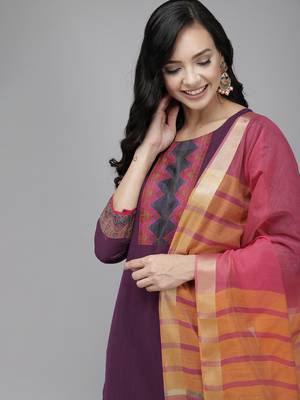 Indo Era Purple Solid Straight Kurta Palazzo With Dupatta Set 5