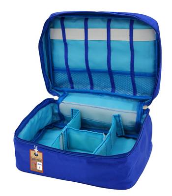 atorakushon   Fabric Cosmetic Bag Makeup Pouch Jewellery Vanity Box Travel Storage Organizer Grooming Kit for Women Blue 5